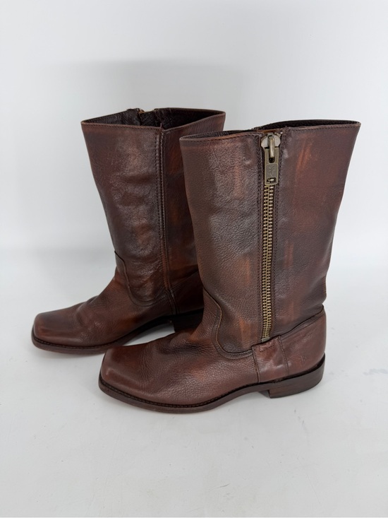 Frye Shoes - Frye Mid Calf Maple Brown Leather Side Zip Boots Size 9.5